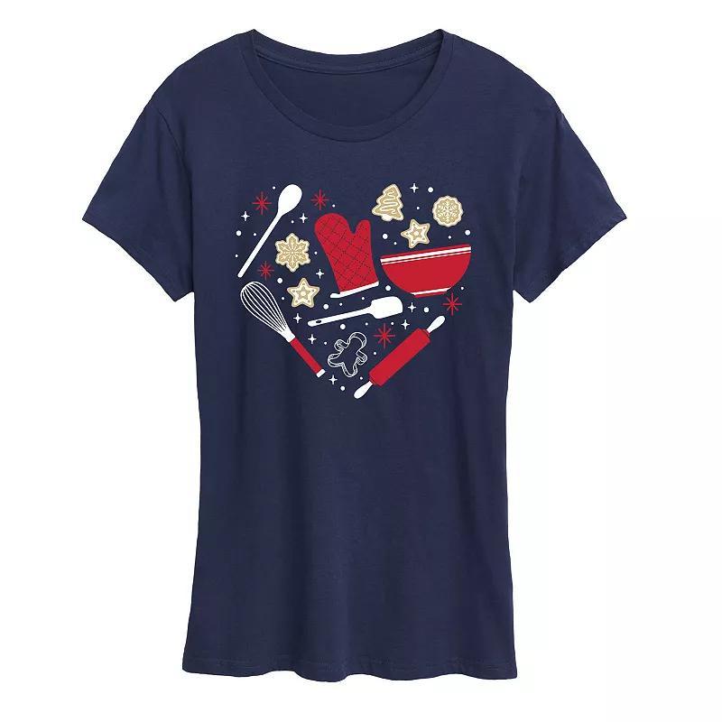 Womens Christmas Baking Heart Graphic Tee, Girls Blue Product Image