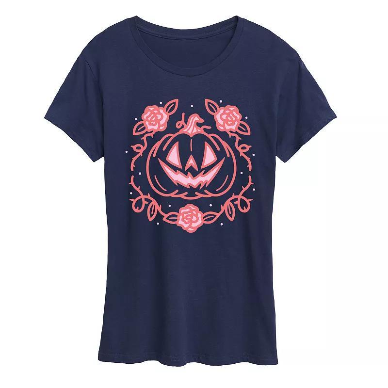 Womens Coquette Pumpkin Rose Graphic Tee Blue Product Image