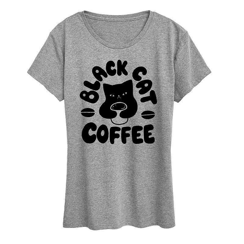 Womens Black Cat Coffee Graphic Tee Green Product Image