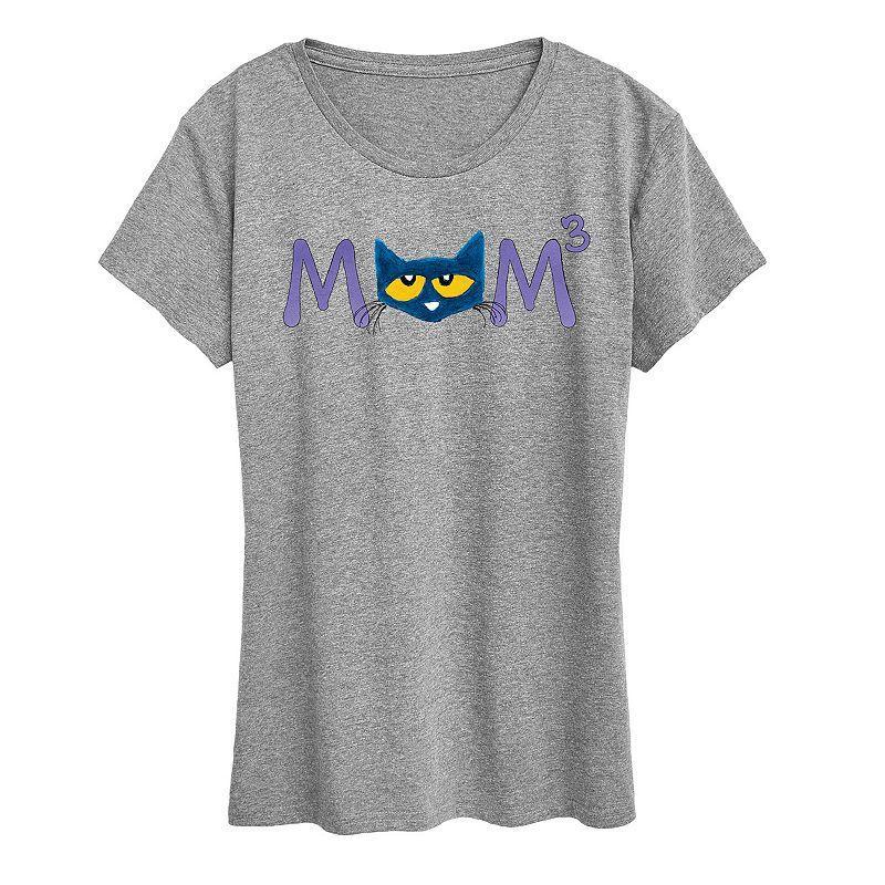 Womens Pete the Cat Face Mom Cubed Graphic Tee Grey Gray Product Image