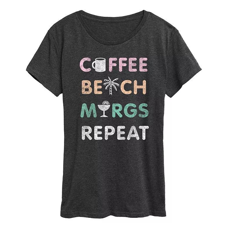 Womens Coffee Beach Repeat Graphic Tee Heather Grey Product Image