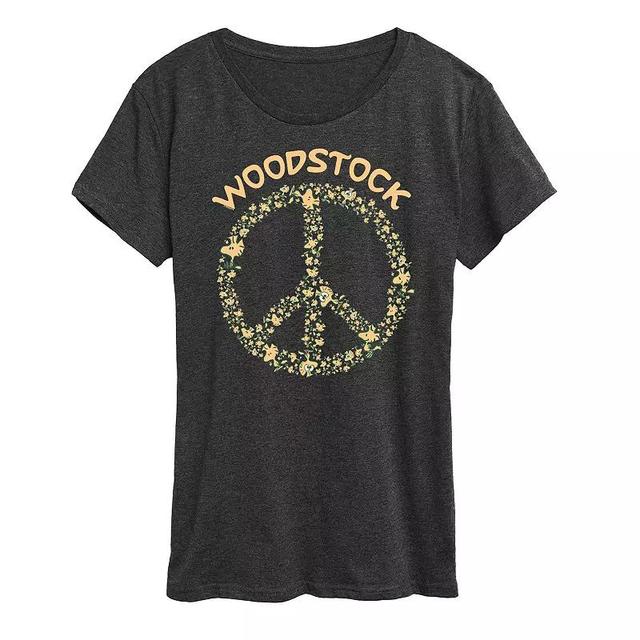 Womens Peanuts Woodstock Peace Sign Graphic Tee, Girls Heather Grey Gray Product Image