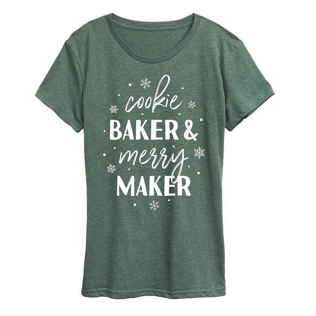 Womens Cookie Baker And Merry Maker Graphic Tee, Girls Grey Green Product Image