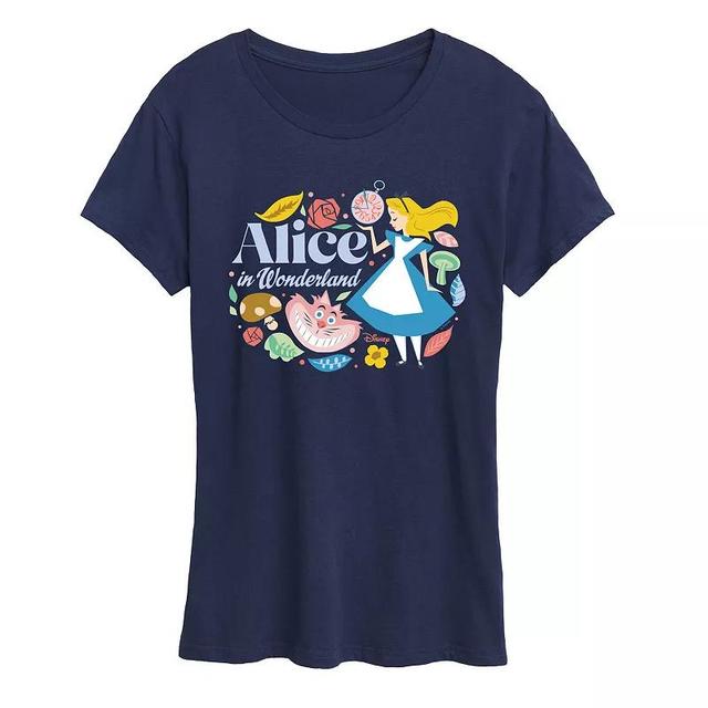 Disneys Alice in Wonderland Alice & Cheshire Cat Womens Graphic Tee Blue Product Image