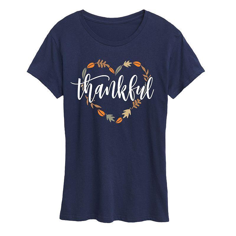 Womens Thankful Leaf Heart Graphic Tee, Girls Blue Product Image