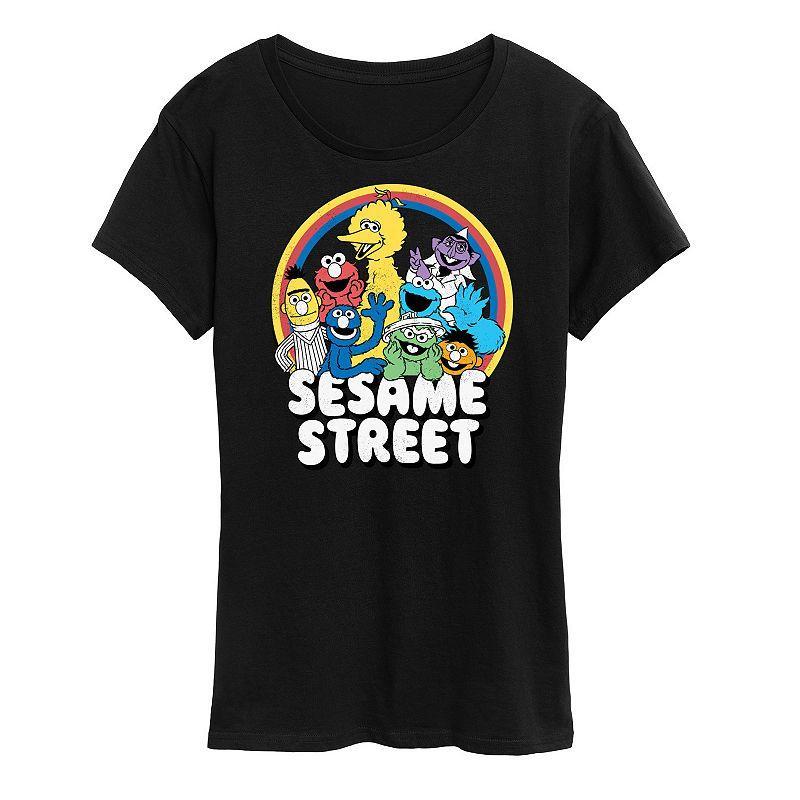 Womens Sesame Street Group Rainbow Graphic Tee Blue Product Image