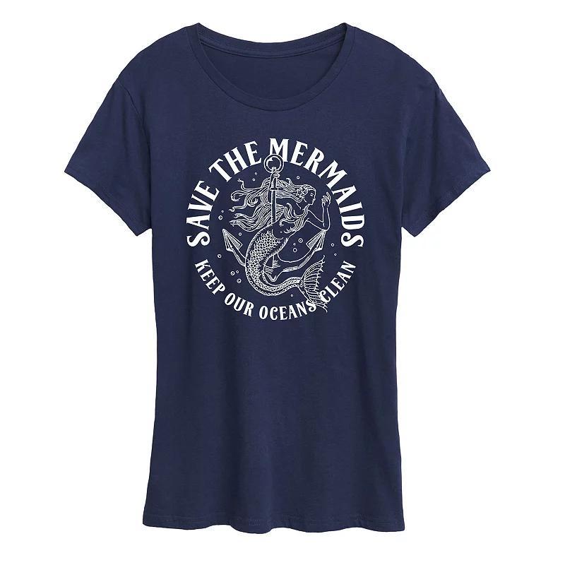 Womens Save The Mermaids Graphic Tee Blue Product Image