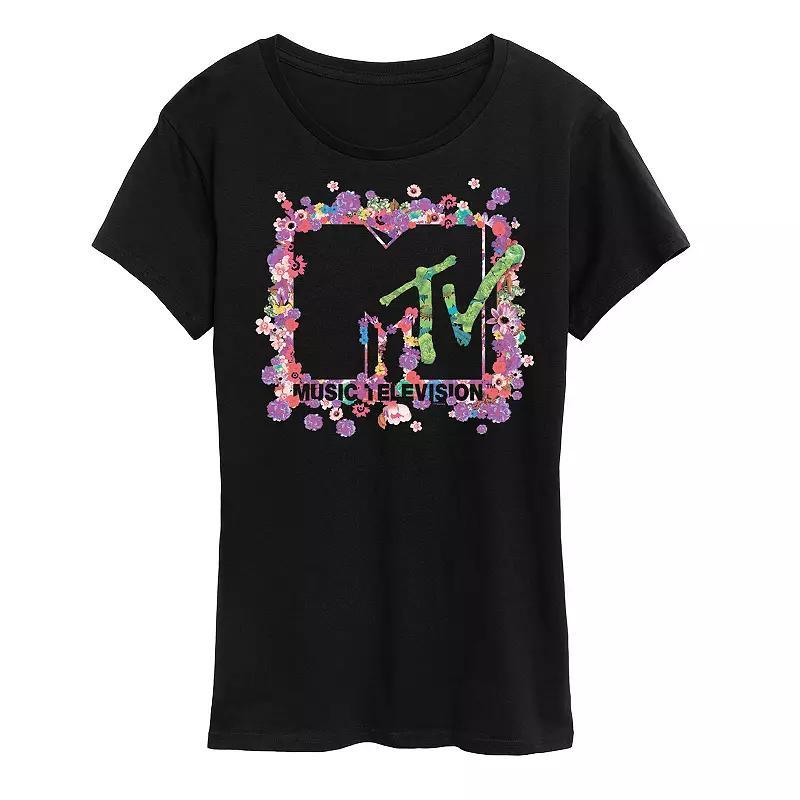 Womens MTV Floral Logo Graphic Tee Blue Product Image