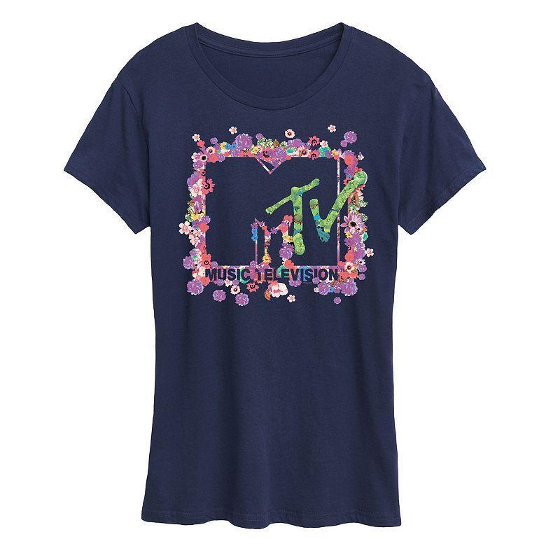 Womens MTV Floral Logo Graphic Tee Blue Product Image