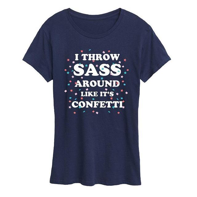 Womens I Throw Sass Confetti Graphic Tee, Girls Blue Product Image