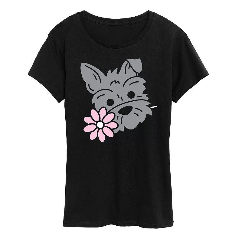 Womens Schnauzer With Flower Graphic Tee Product Image