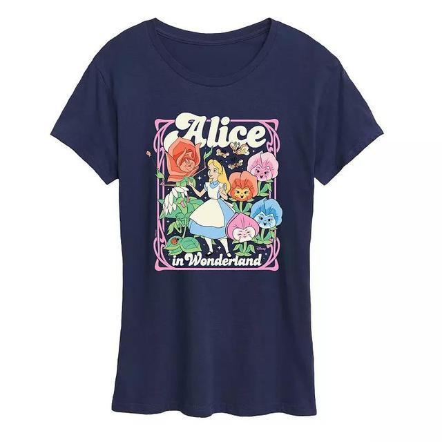 Disneys Alice in Wonderland Womens Flower Pastel Graphic Tee Blue Product Image