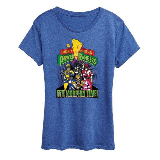 Womens Power Rangers Vintage Comic Graphic Tee Grey Royal Blue Product Image