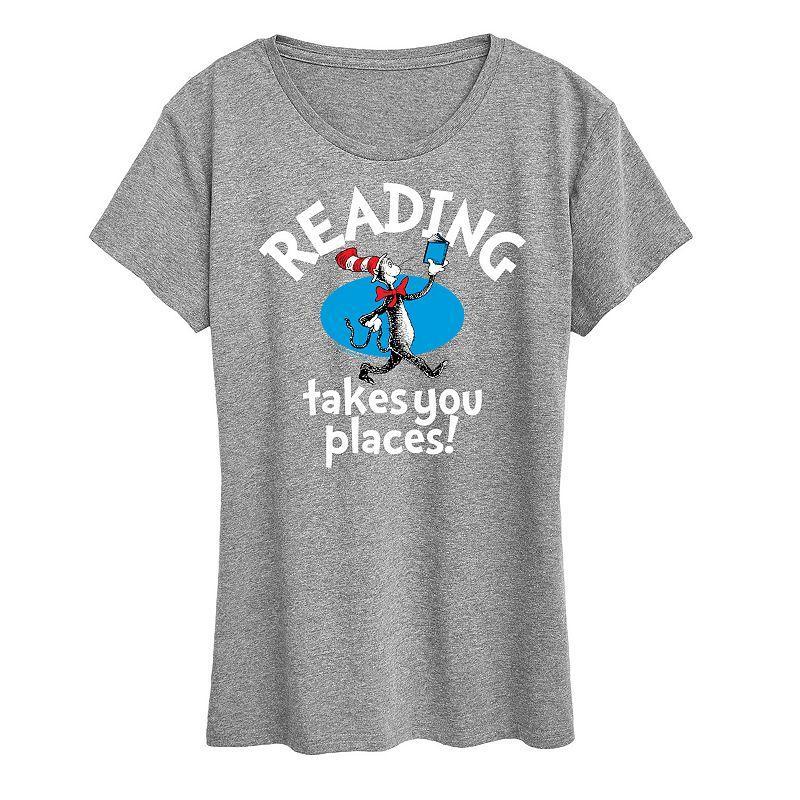 Womens Dr. Seuss Reading Graphic Tee Grey Gray Product Image