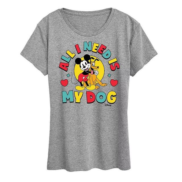 Disneys Mickey Mouse & Pluto Plus All I Need Is My Dog Graphic Tee, Womens Grey Gray Product Image