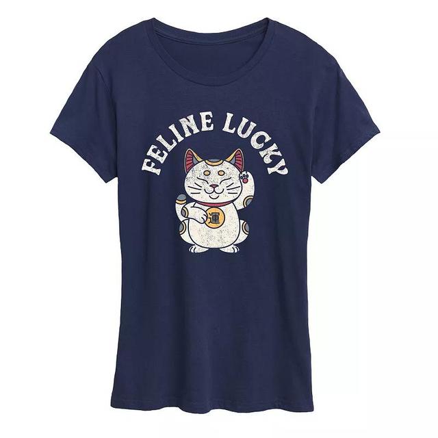 Womens Feline Lucky Tee Graphic Tee Blue Product Image