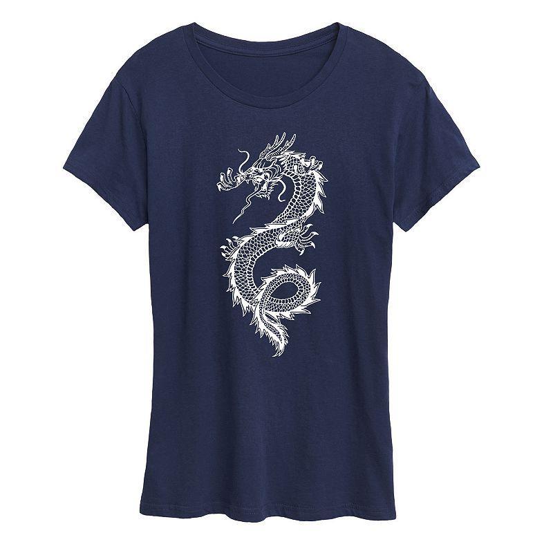 Womens Chinese Dragon Graphic Tee Grey Blue Product Image