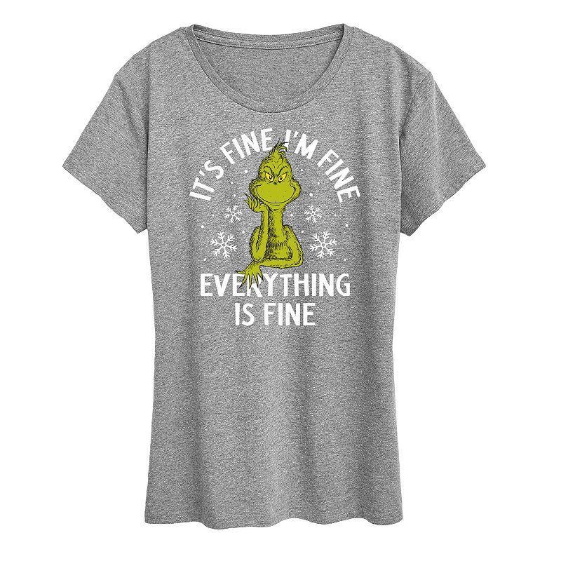 Womens Dr. Seuss Grinch Its Fine Im Fine Graphic Tee, Girls Grey Gray Product Image