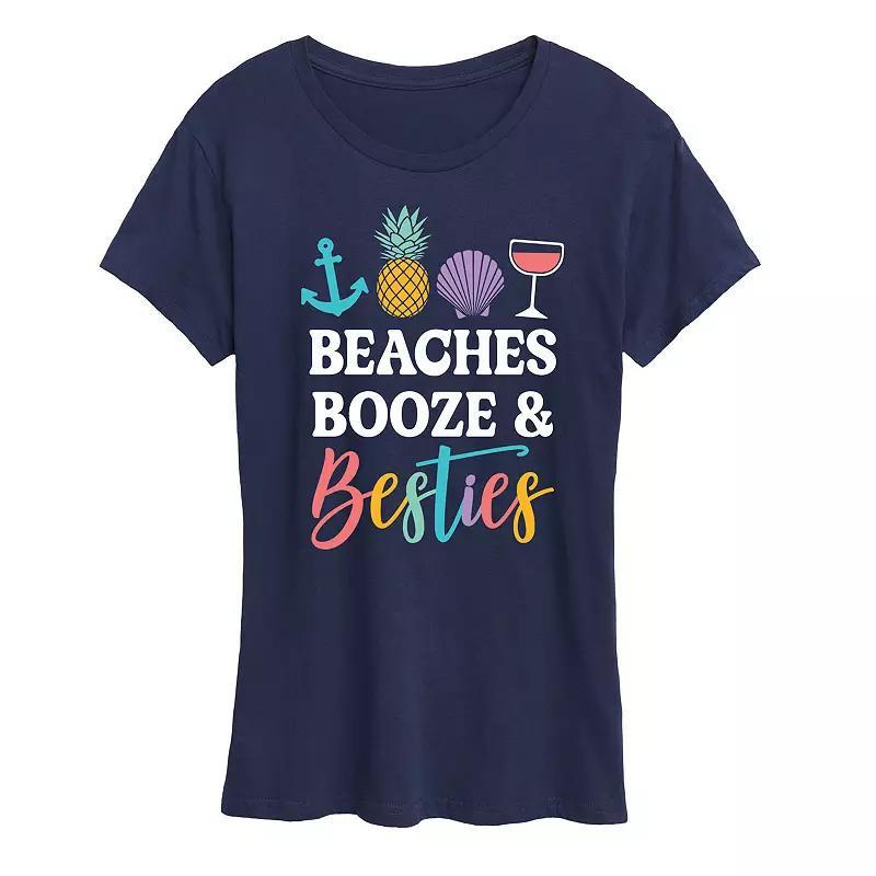 Womens Beaches Booze And Besties Graphic Tee Heather Grey Product Image