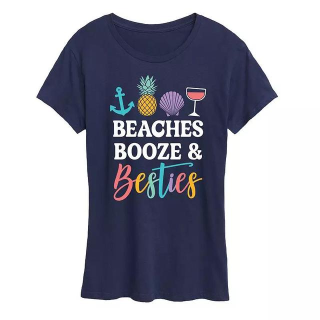 Womens Beaches Booze And Besties Graphic Tee Blue Product Image