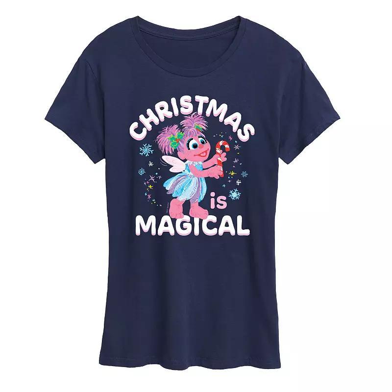 Womens Sesame Street Christmas Magical Graphic Tee, Girls Grey Blue Product Image