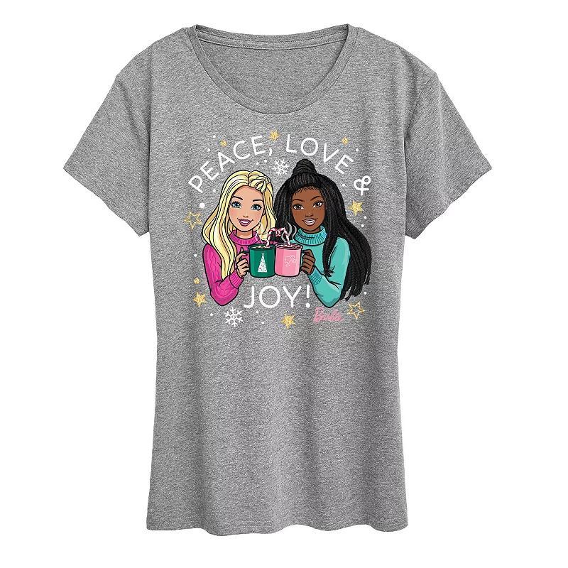 Womens Barbie Peace Love Joy Graphic Tee, Girls Grey Gray Product Image