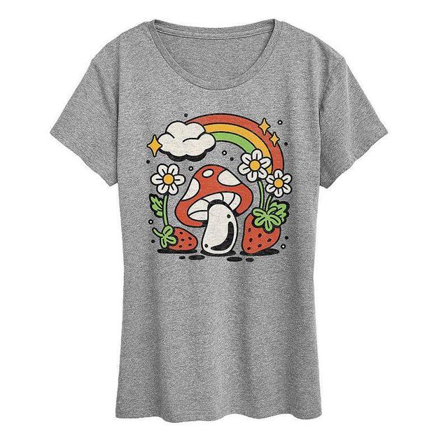 Womens Mushroom with Strawberries Graphic Tee, Girls Grey Gray Product Image