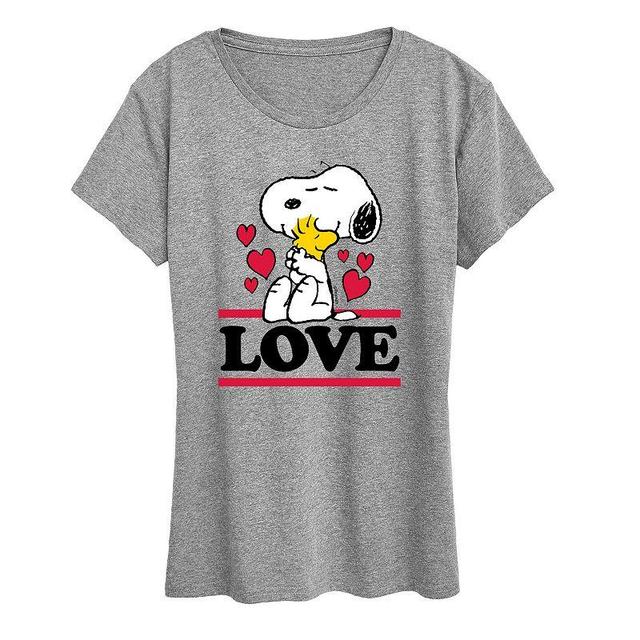 Womens Peanuts Love Snoopy Woodstock Graphic Tee Grey Gray Product Image