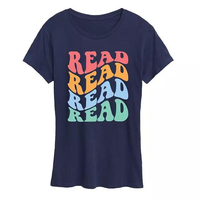 Womens Read Retro Stacked Graphic Tee Blue Product Image