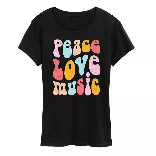 Womens Peace Love Music Distressed Graphic Tee Blue Product Image