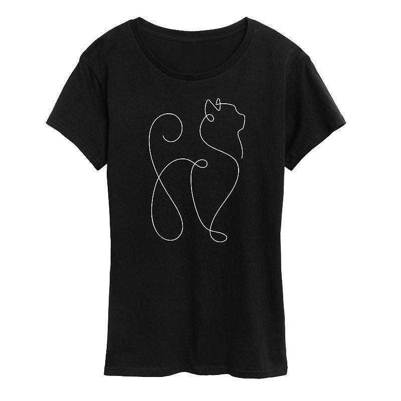 Womens White Line Cat Graphic Tee Black Product Image