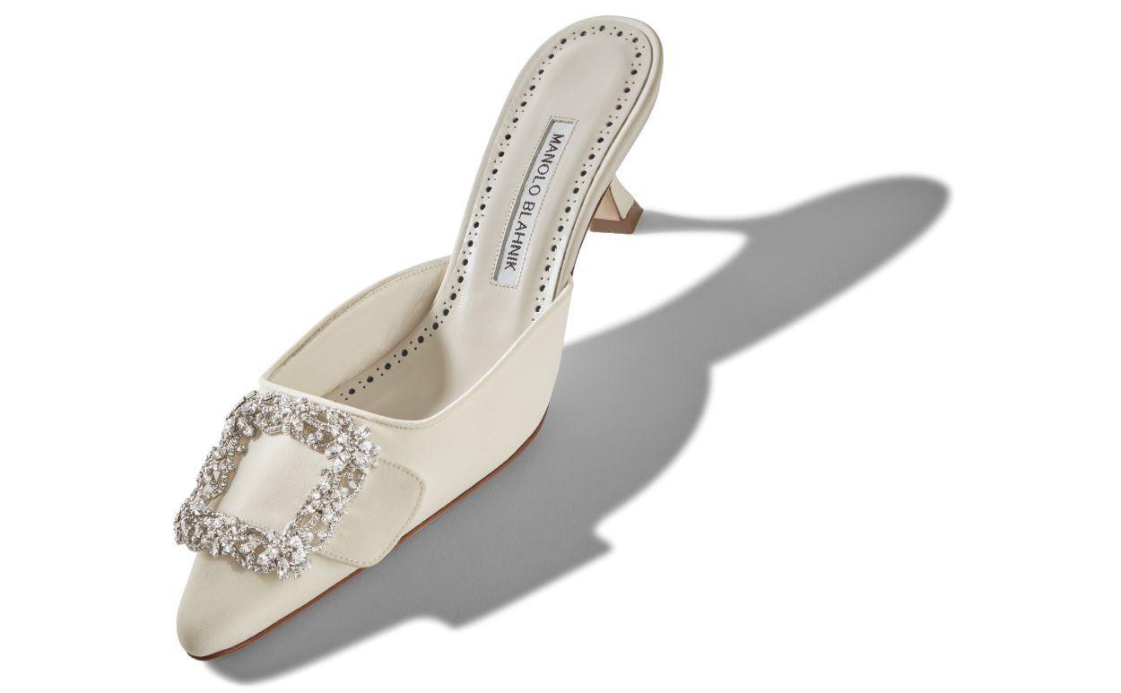 MAYSALE BRIDAL Cream Crepe de Chine Jewel Buckle Mules Product Image