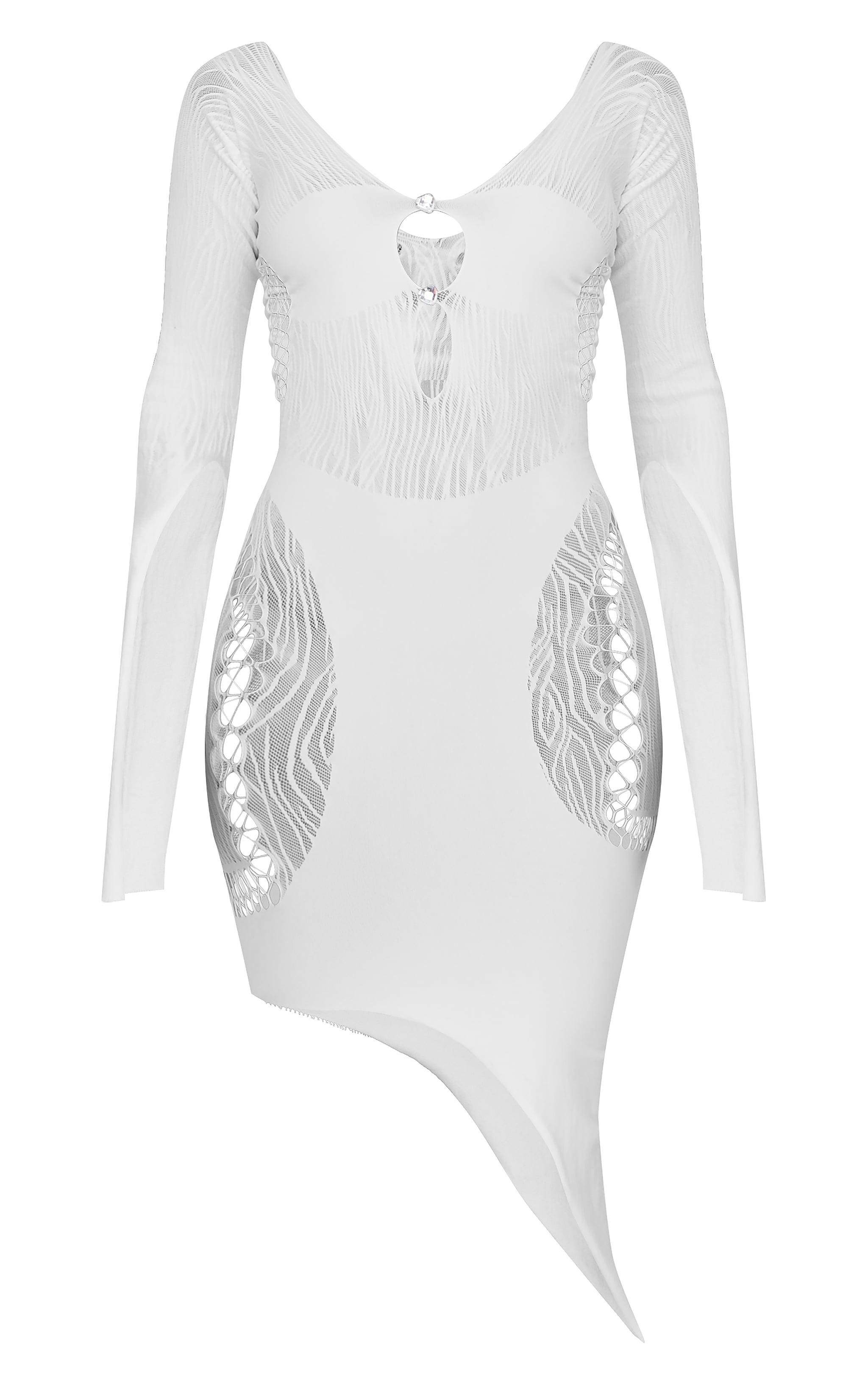 White Sheer Cut Out Long Sleeve Midi Dress Product Image