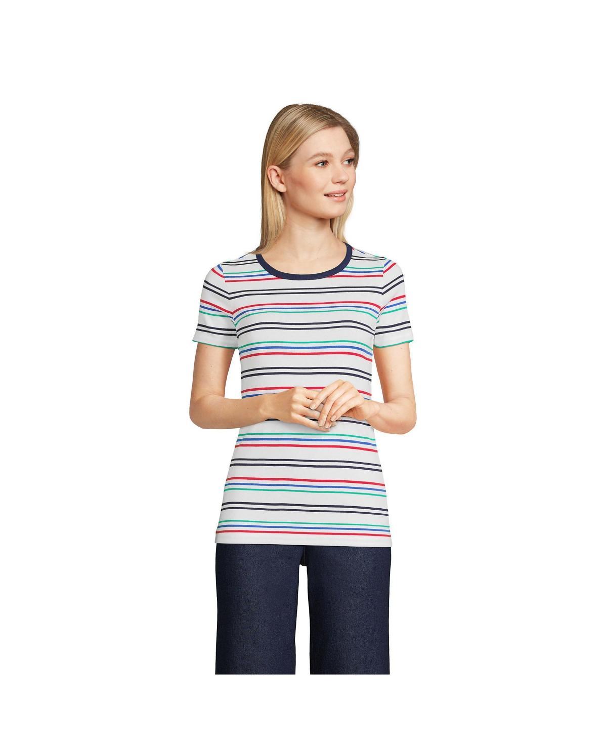 Petite Lands End All-Cotton Crewneck Tee, Womens Blue Team Stripe Product Image