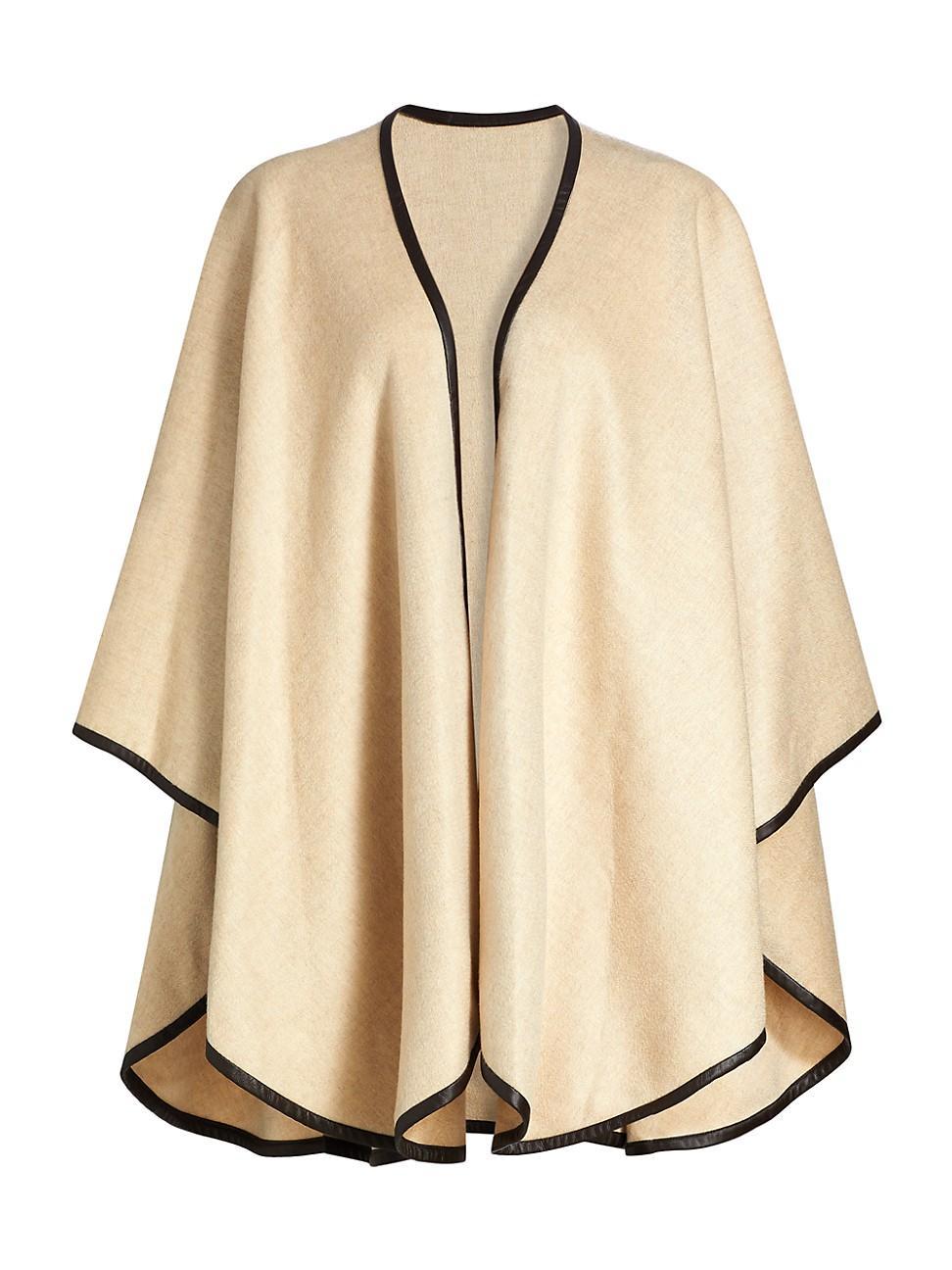 Womens Leather-Trim Reversible Cashmere Cape Product Image