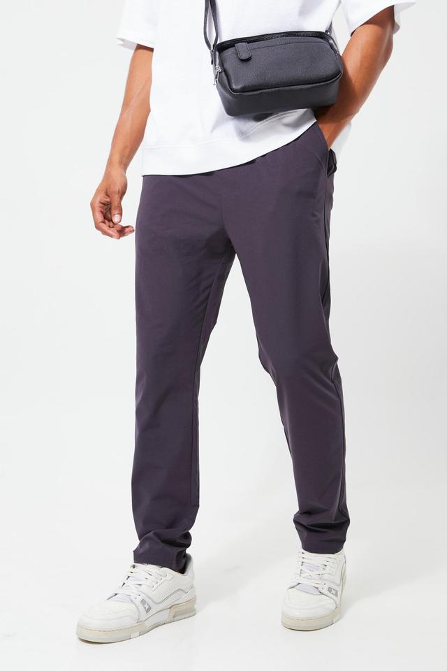 Elastic Waist Lightweight Technical Stretch Slim Trouser | boohooMAN USA Product Image