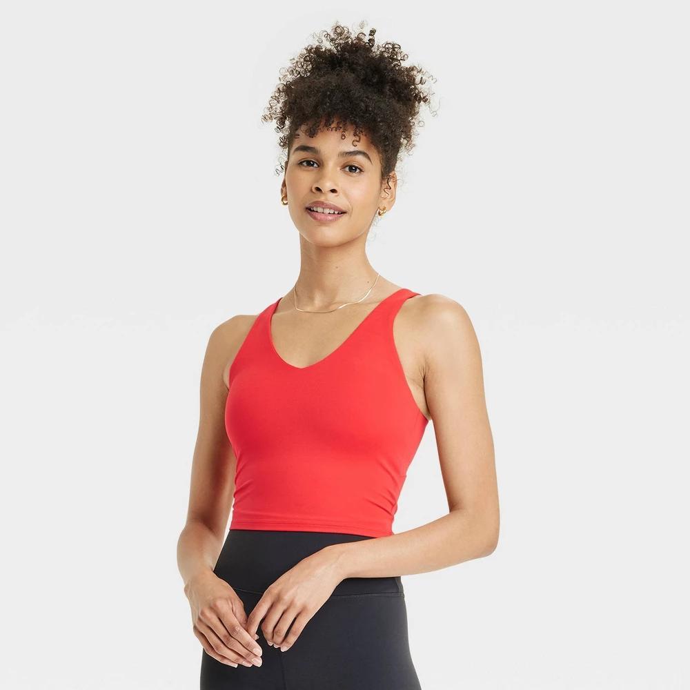 Womens Flex Light Support V-Neck Cropped Sports Bra - All In Motion Red XXL Product Image