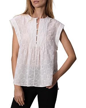 Gabby Embroidered Eyelet Top In White Product Image