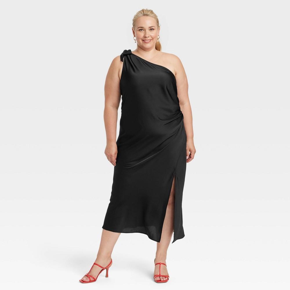 Womens One Shoulder Midi Dress - A New Day Black 3X product image