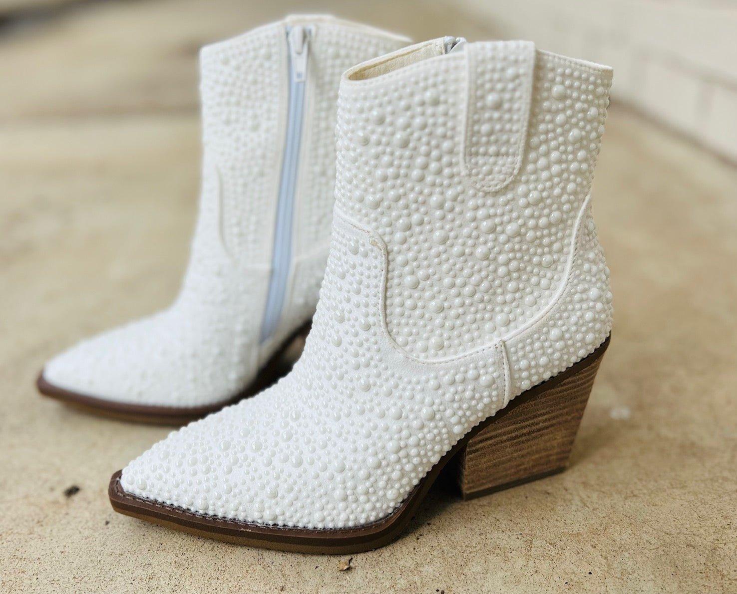 Pearl "Kady" White Rhinestone Booties Product Image