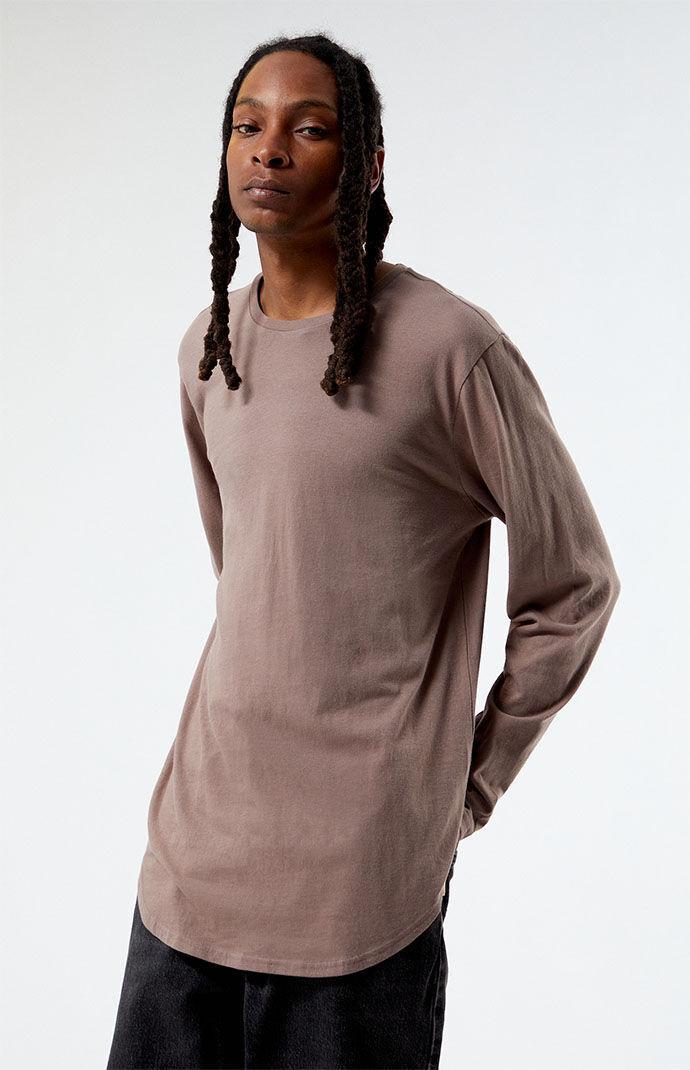 PacSun Mens Basic Fit Scallop Long Sleeve T-Shirt - Brownmall Product Image