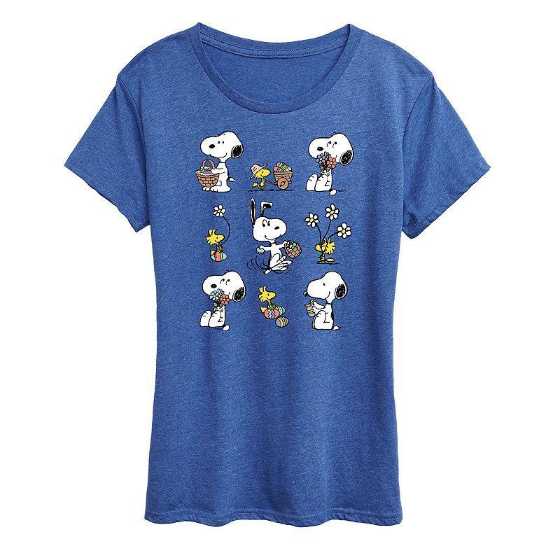 Womens Peanuts Snoopy & Woodstock Spring Pattern Graphic Tee Grey Green Product Image