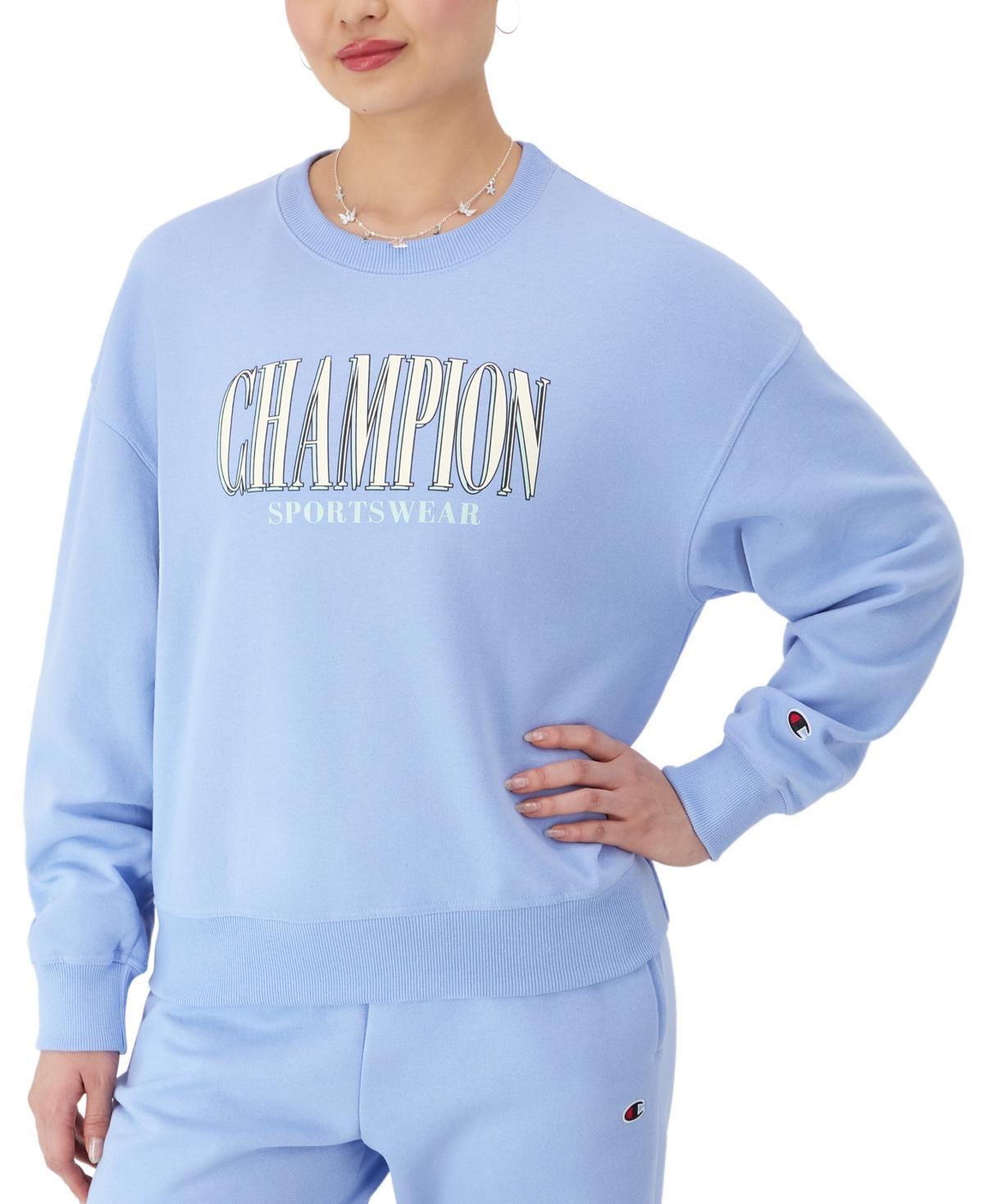 Champion Womens Long-Sleeve Fleece Crewneck Logo Sweatshirt Product Image