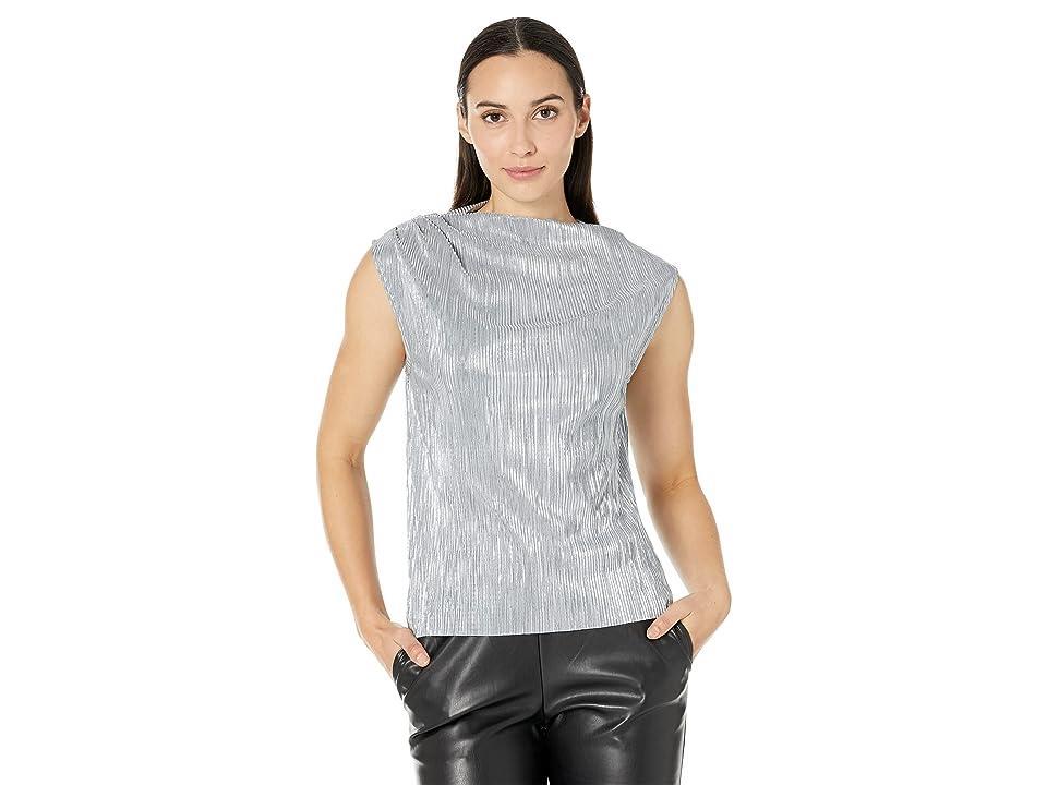 Calvin Klein Womens Metallic Pleated Sleeveless Top Product Image