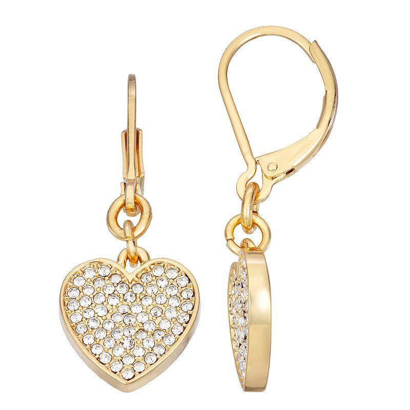 Simply Vera Vera Wang Gold Tone Pave Heart Drop Earrings, Womens, Clear Product Image