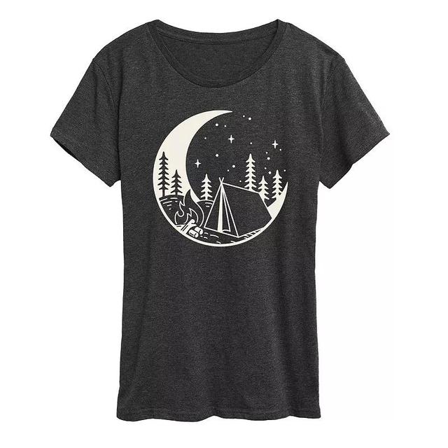 Womens Moon Camping Scene Graphic Tee Heather Grey Product Image