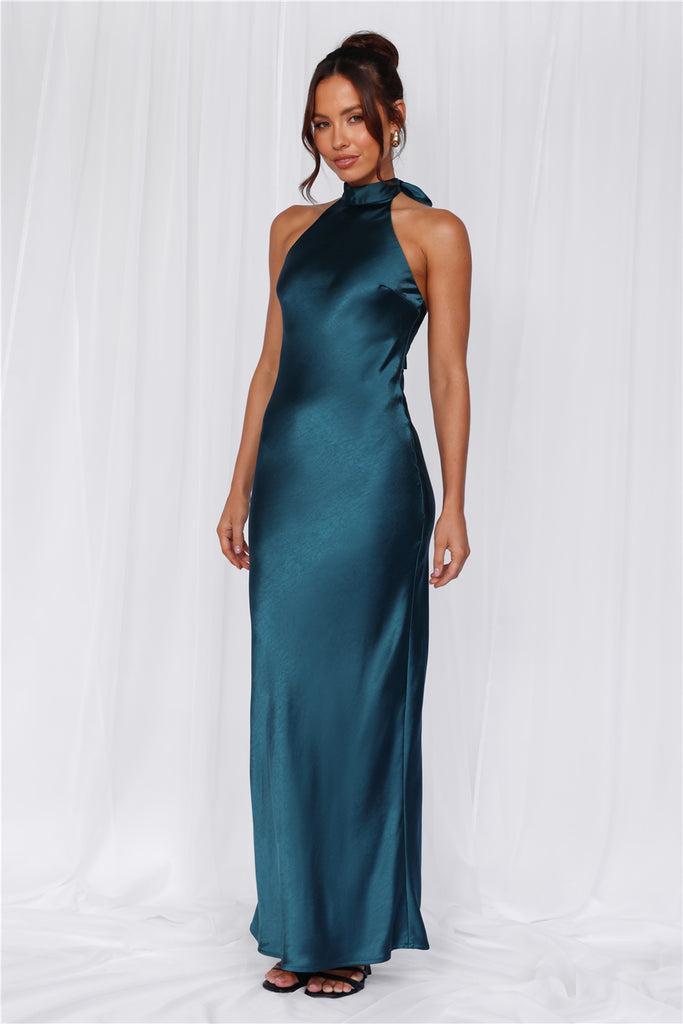 HELLO MOLLY The Cleo Halter Satin Maxi Dress Teal product image