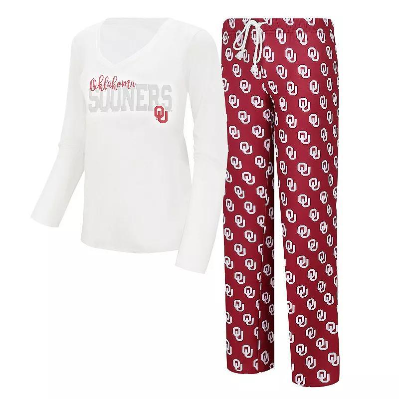 Womens Concepts Sport /Crimson Oklahoma Sooners Long Sleeve V-Neck T-Shirt & Gauge Pants Sleep Set Product Image