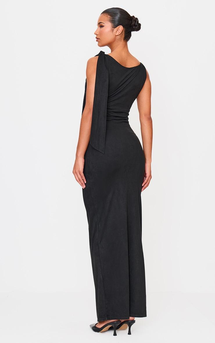 Black Faux Suede Knot Drape Maxi Dress Product Image