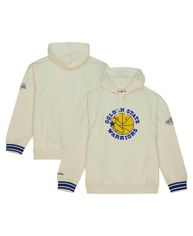 Mens Mitchell & Ness Cream Distressed Golden State Warriors Chainstitch Felt Pullover Hoodie Product Image